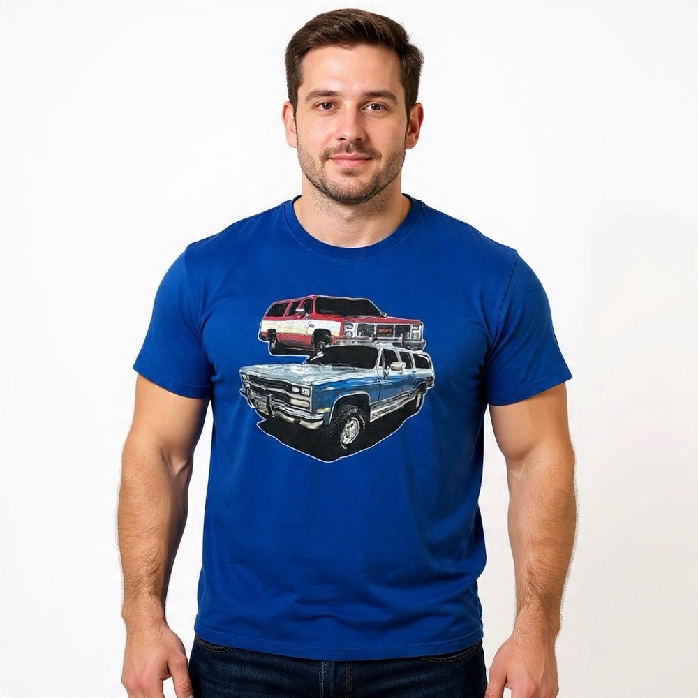 GMC Vintage Classic Truck Graphic Tee Blue Retro Car Lover Shirt Sz XL
